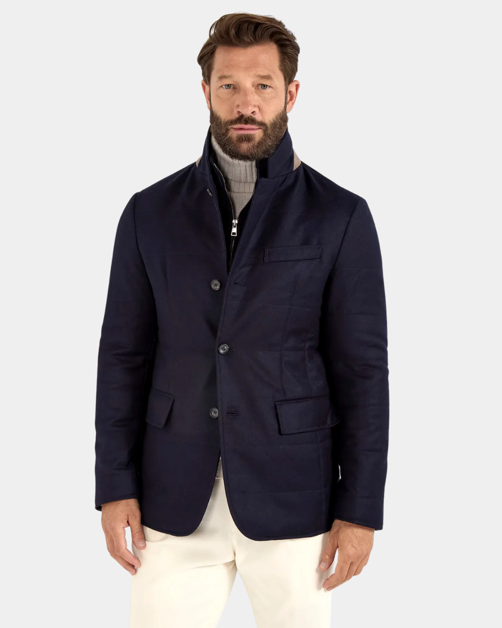 Blaue Daunenjacke aus Wolle und Kaschmir