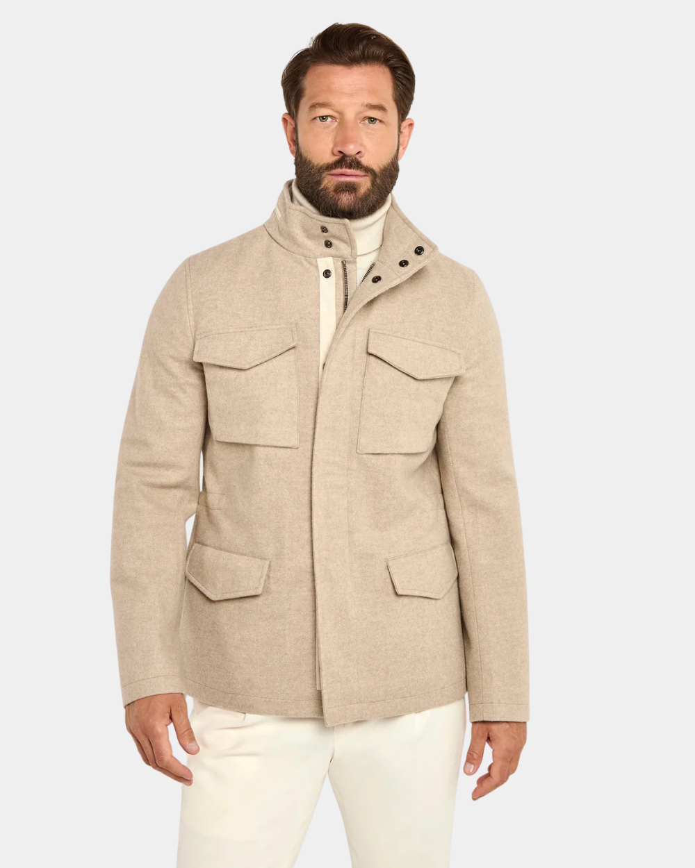 Sandfarbene Fieldjacke aus Kaschmir